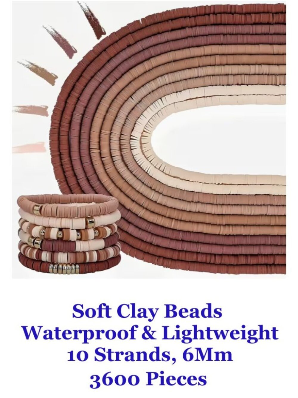Rose Smoke Soft Clay Beads Waterproof & Lightweight 10 Strands, 6mm   3600 pcs